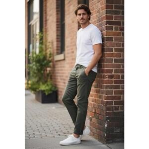 Lee Heritage Stretch Pants Elastic Waist Approx 32 Gray Slim Fit